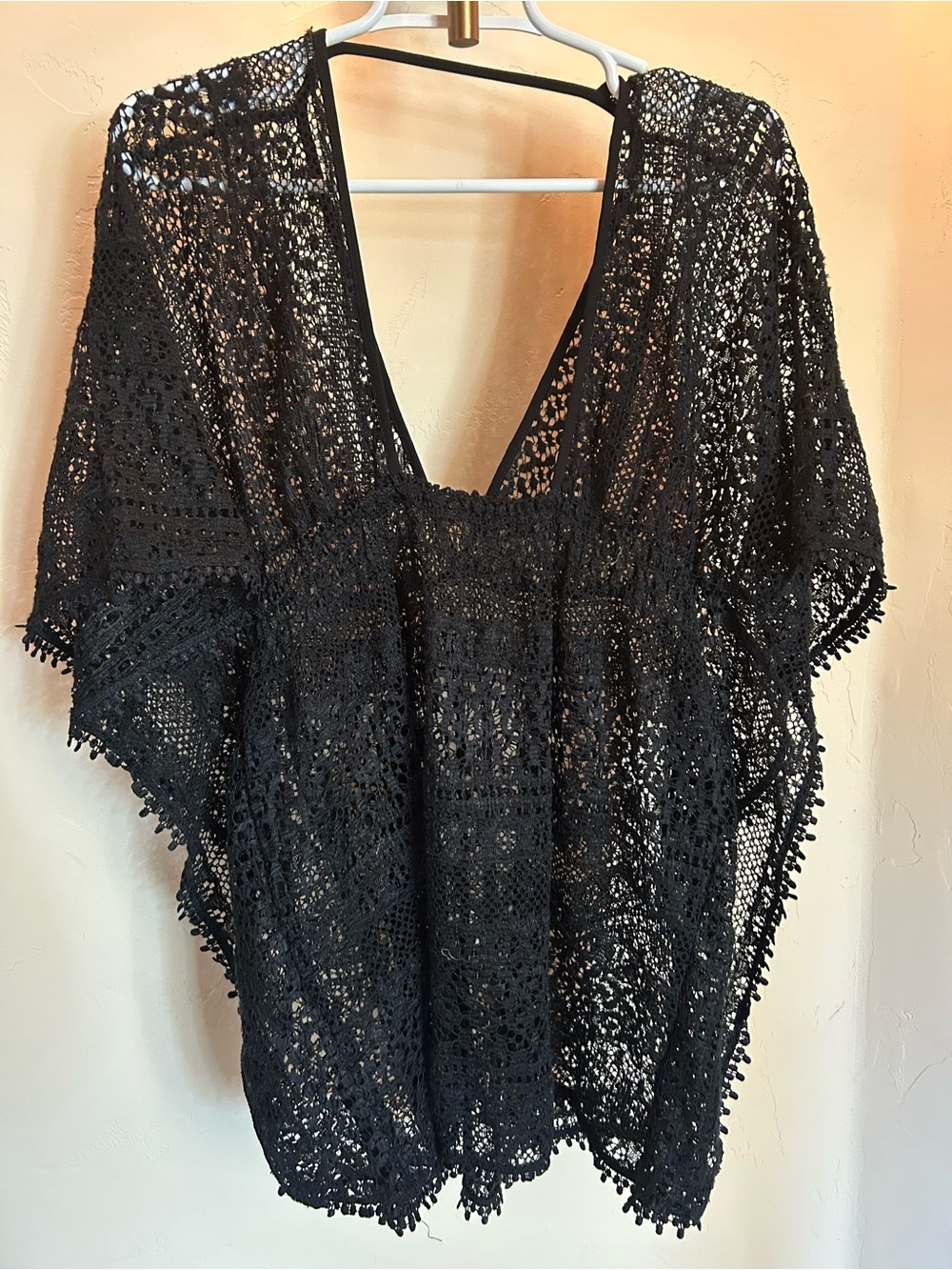 Black Crochet Swim Cover-Up Tunic fits medium to xl so comfortable boho